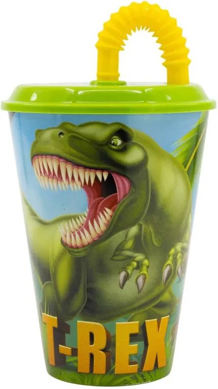 Dinoszaurusz T-Rex szívószálas pohár, műanyag 430 ml