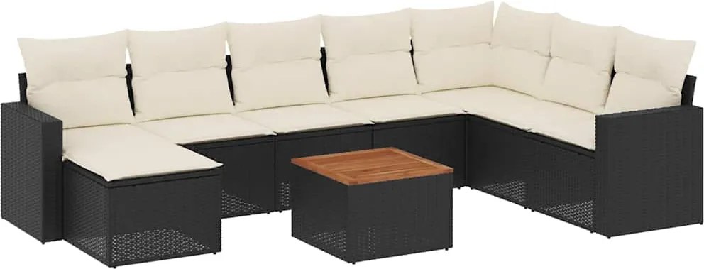 vidaXL 9 részes fekete polyrattan kerti ülőgarnitúra párnákkal