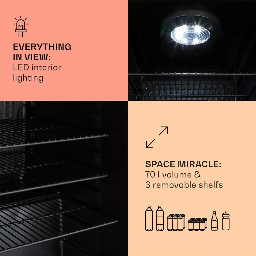 Klarstein PopLife 70, italhűtőszekrény, 0 - 10 °C, retro kivitel, LED