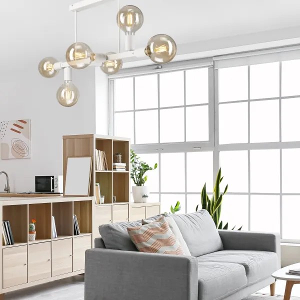 Csillár rúdon ASTRID 6xE27/60W/230V fehér