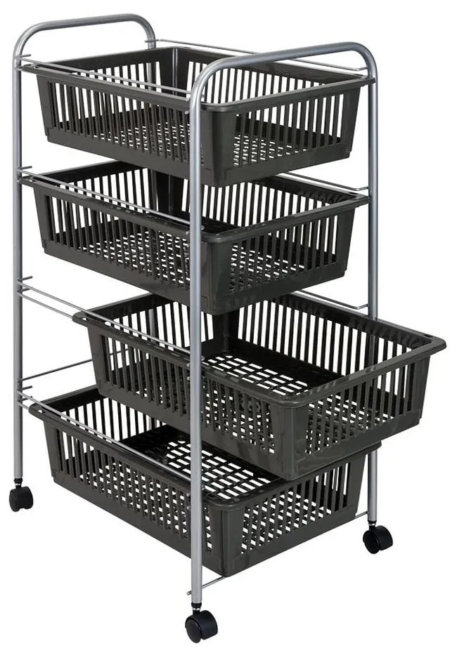 SuperJumbo fekete gurulós állvány kosarakkal, 78 x 46 cm - Metaltex