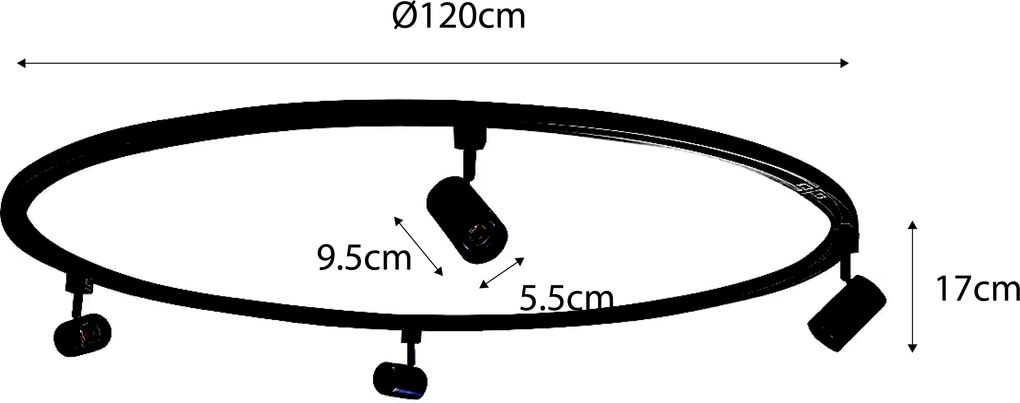 Modern sínrendszer 4 fekete kerek spotlámpával, 1 fázisú - Iconic Jeana