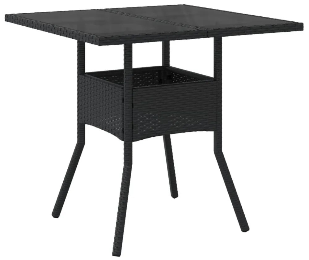 vidaXL 3 részes fekete polyrattan/üveg kerti étkezőgarnitúra párnákkal