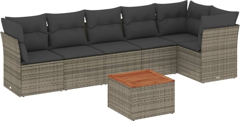 vidaXL 7 részes szürke polyrattan kerti ülőgarnitúra párnákkal