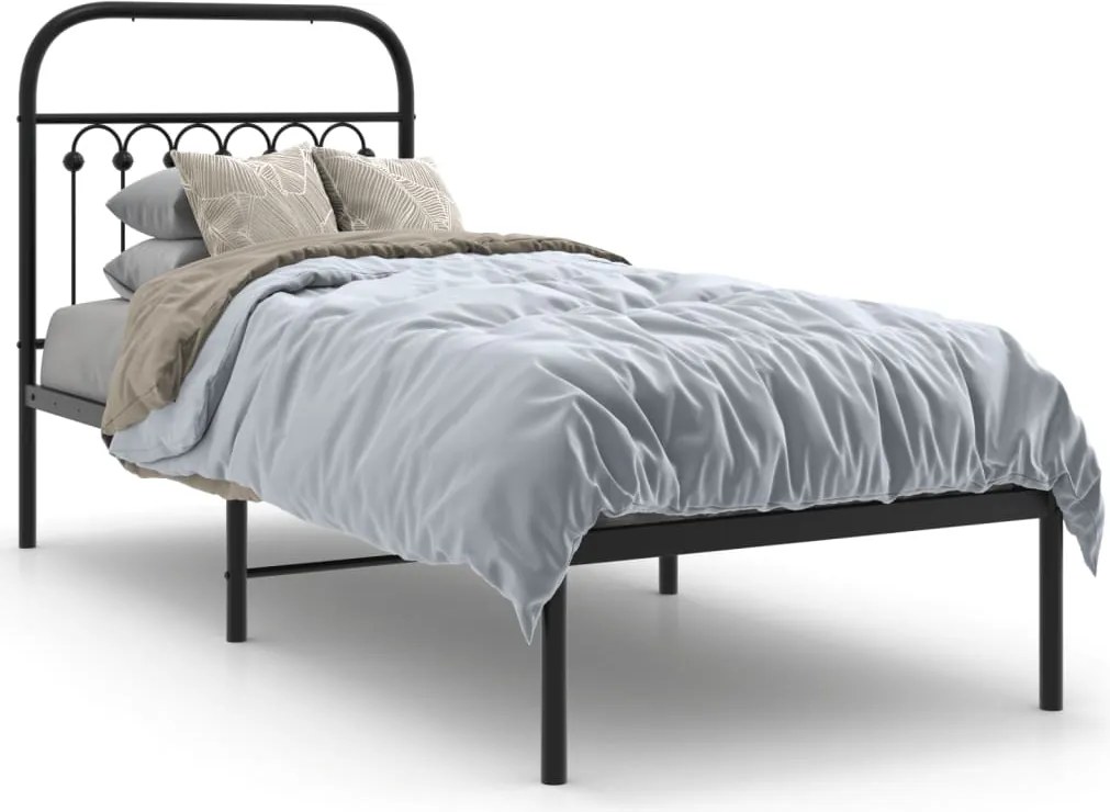 vidaXL fekete fém ágykeret fejtámlával 80 x 200 cm