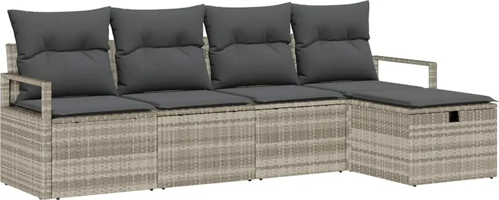 vidaXL Kerti Kanapé Szett párnával 5 pcs Világosszürke Poli rattan