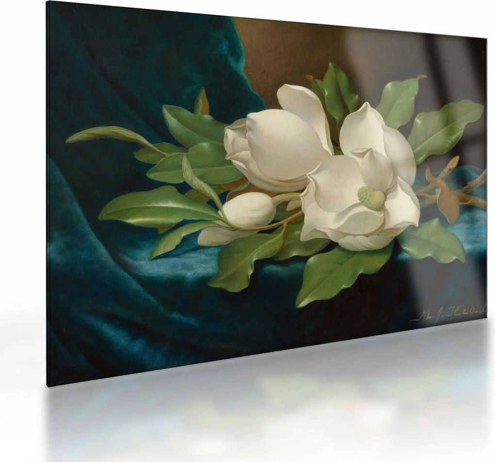Üveg kép - Martin Johnson Heade, Giant Magnolias on a Blue Velvet Cloth, reprodukciók (70x50 cm)