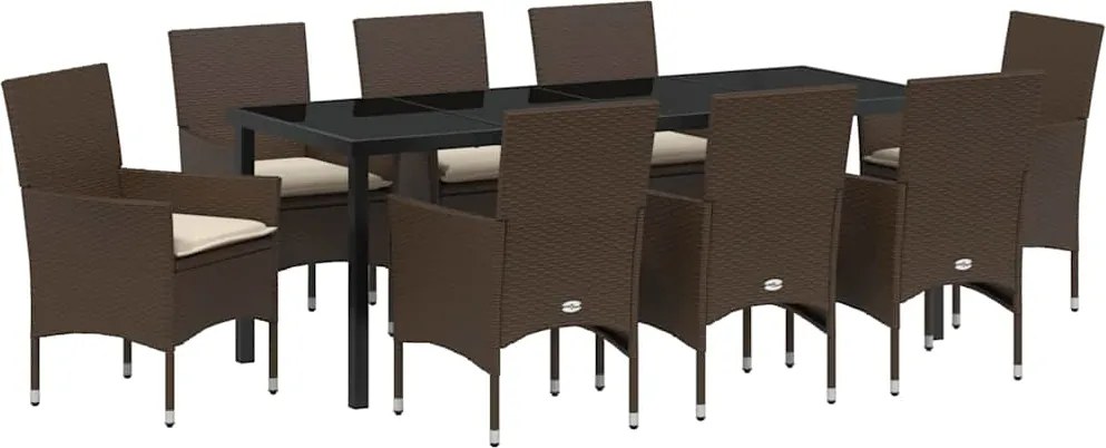 vidaXL Kert étkező szett párnával 9 pcs Barna polirattan