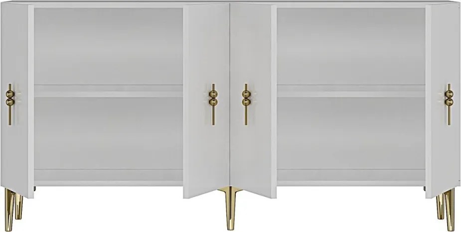 Komód, fehér-arany, 125 cm
