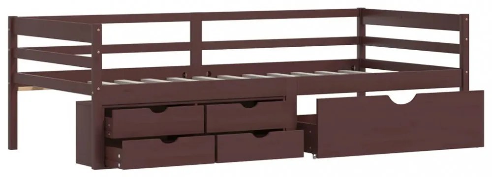 sötétbarna fenyőfa ágykeret fiókokkal és szekrénnyel 90x200 cm