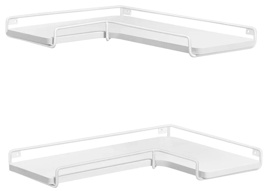 Lebegő polcok, 2 darabos készlet, l-alakú sarokpolc falra fehér színben