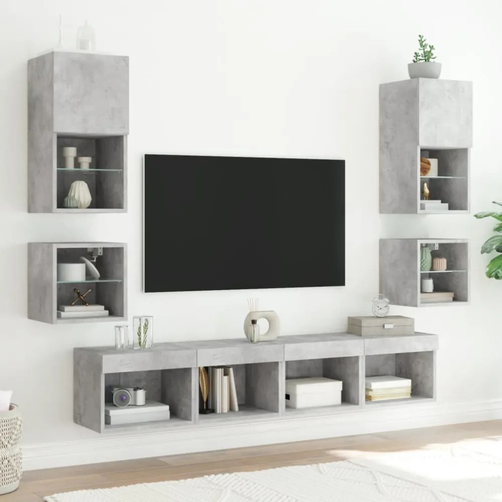 2 db betonszürke fali TV-szekrény LED-ekkel 30 x 28,5 x 30 cm