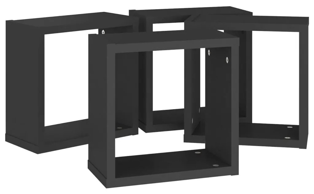 4 db fekete fali kockapolc 30 x 15 x 30 cm