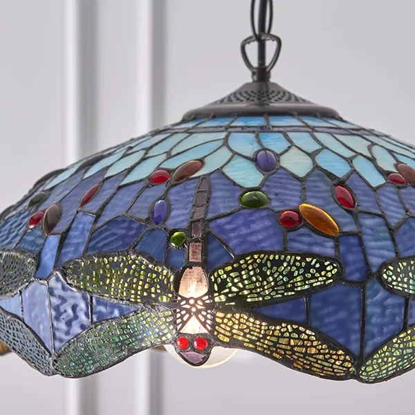 Endon klasszikus tiffany függeszték dragonfly blue sötétbarna sokszínű end64080