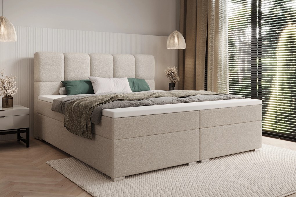 Carello kontinentális ágy 160x200 tárolóval - bézs bouclé Quelle 05