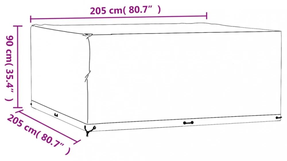 2 db négyzet alakú kerti bútorhuzat 16 fűzőlyukkal 205x205x90cm