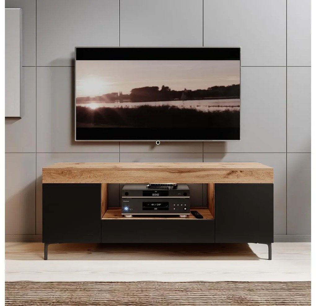 Tv szekrény/asztal Giuseppo (világítással) (lancester tölgy + fekete). 1098646