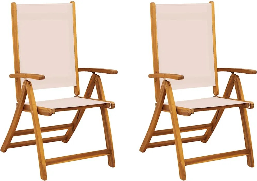 vidaXL 2 db tömör akácfa és textilén összecsukható kerti szék
