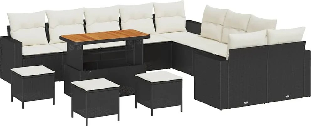 vidaXL Kerti Kanapé Szett párnával 18 pcs Fekete és Krém polirattan