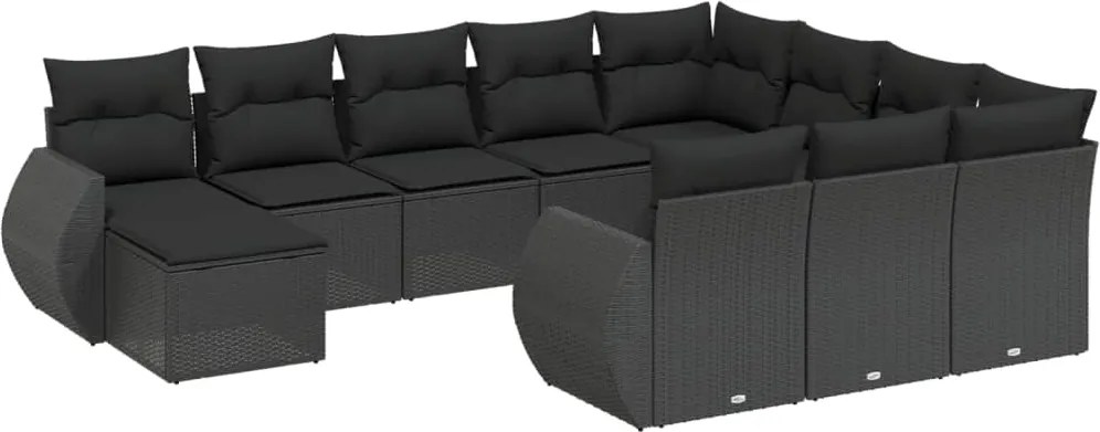 vidaXL 11 részes fekete polyrattan kerti ülőgarnitúra párnákkal