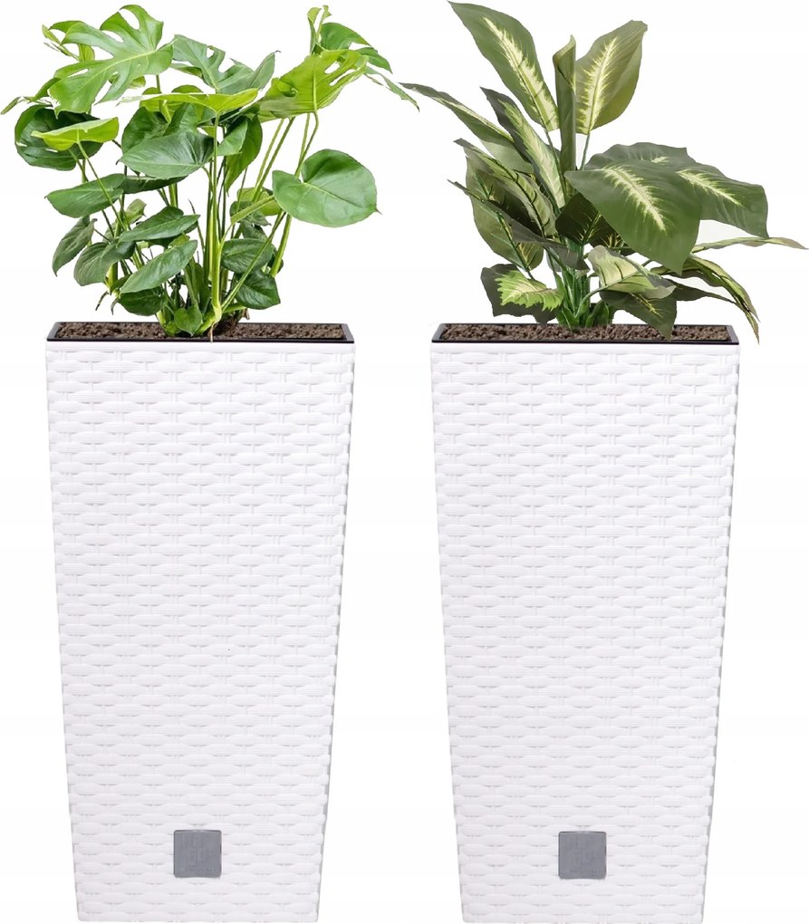 2 db-os magas kaspó szett Rattan 17x17x32,4 cm betét 3 L fehér