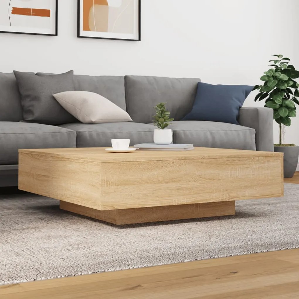 sonoma tölgy színű dohányzóasztal LED-lámpákkal 100x100x31 cm