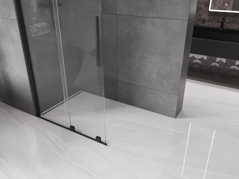 Mexen Velar, nyílásba tolóajtó Walk-In típusú 110 cm, 8 mm átlátszó üveg, fekete matt, 871-110-000-03-70