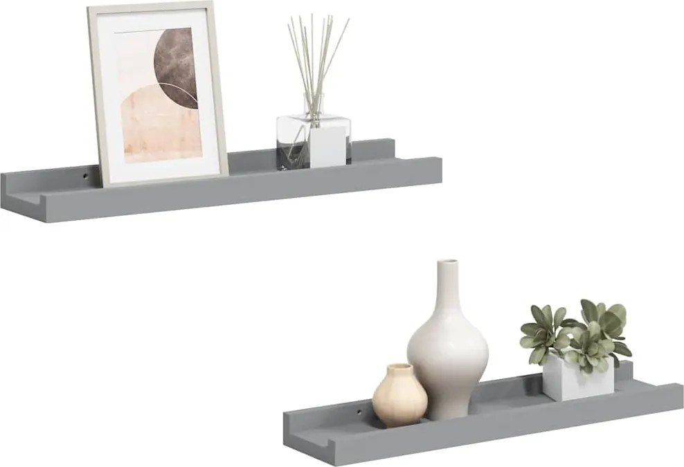vidaXL 2 db szürke MDF szegélypolc képkeretekhez 40 x 9 x 3 cm