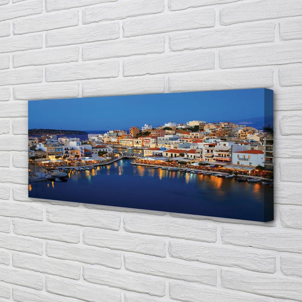 Canvas képek Görögország parti város éjszaka 120x60 cm