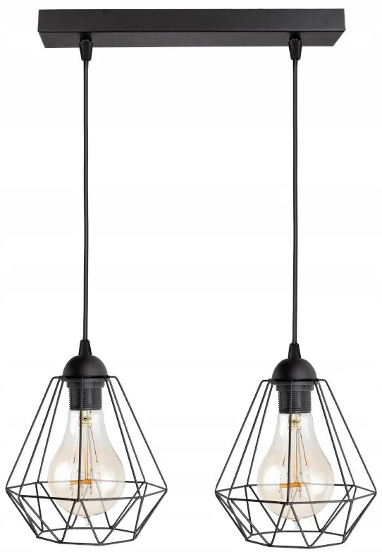 KÉSZLETKISÖPRÉS! Glimex Diamond drót búrás állítható függőlámpa fekete 2x E27