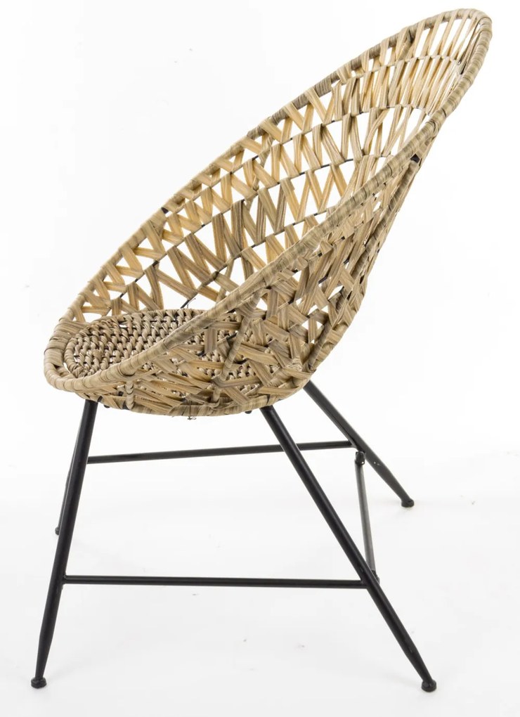 Provence kerek rattan jellegű fonott fém háttámlás pihenőfotel 89x74x65cm