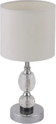 Globo 24136T Asztali lámpa króm, textil fehér, üveg-kristály, áttetsző, kapcsolóval, Ø:210, M:470, izzó nélkül 1xE14 40W 230V