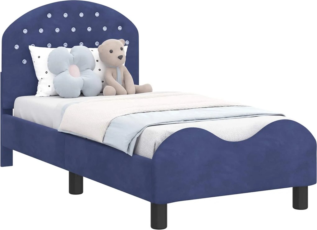 vidaXL Gyerekágy keret fejtámlával Rendőrségi kék 70 x 140 cm Bársony