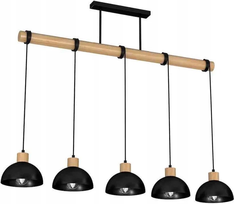 Függőlámpa Erik Black/Wood 5xE27