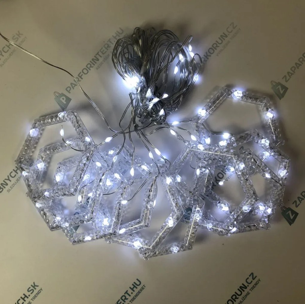 Karácsonyi fények - LED hatszögletű gyűrűk - 10 db - studená bílá