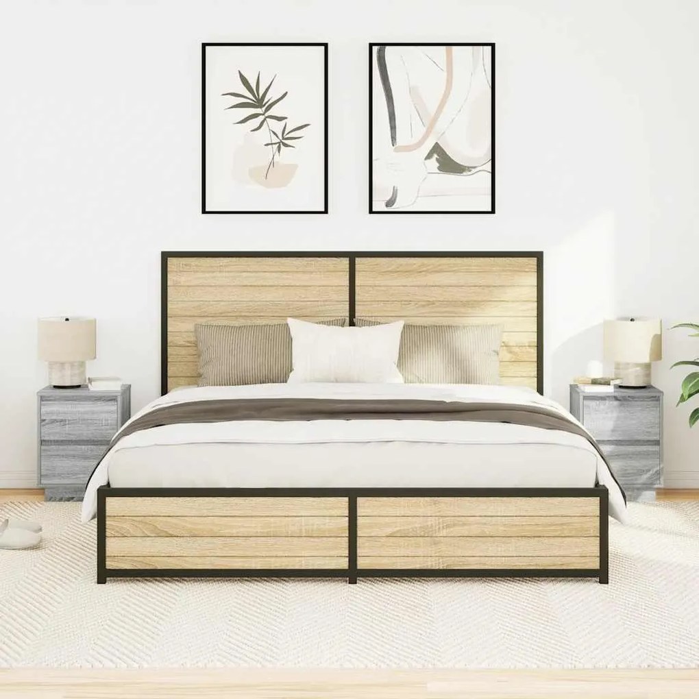 2 db szürke sonoma éjjeliszekrények LED világítással 38x34x50cm