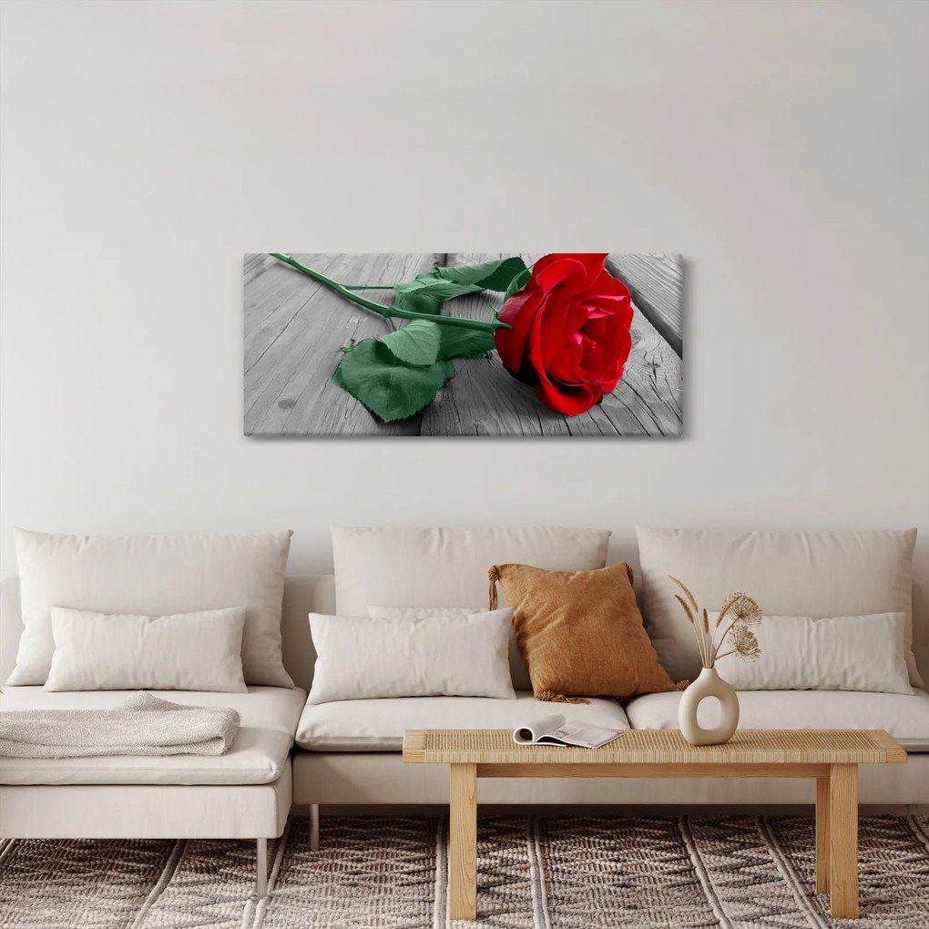 Kép - Piros rózsa zöld szárral (120x50 cm)
