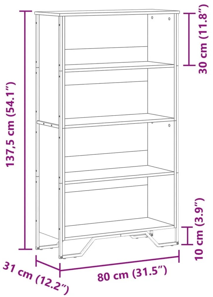 füstös tölgy színű szerelt fa könyvszekrény 80 x 31 x 137,5 cm