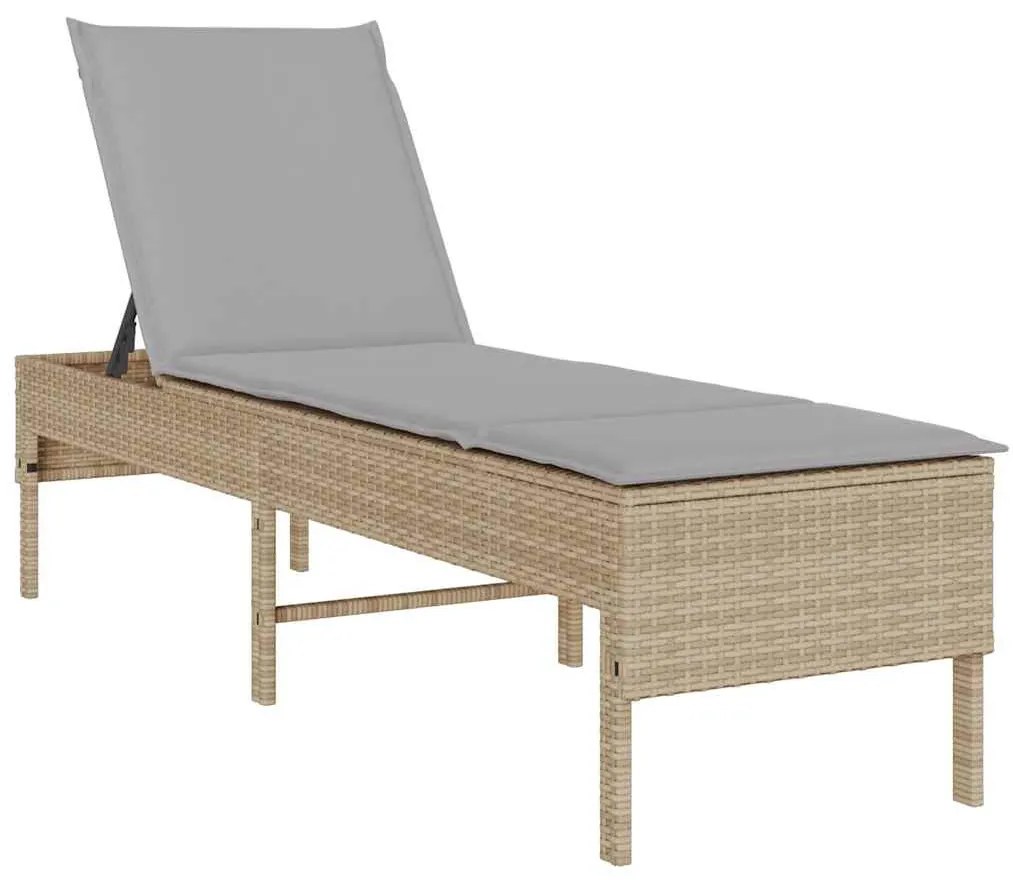 bézs polyrattan napozóágy párnával 55x200x44 cm