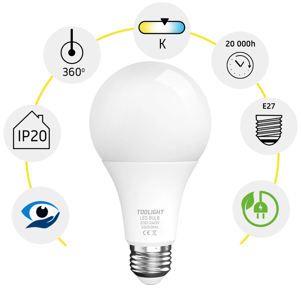 Toolight Szerszámlámpa, LED izzó E27, 5W, 350lm, 3000K meleg, RSL019, OSW-20004