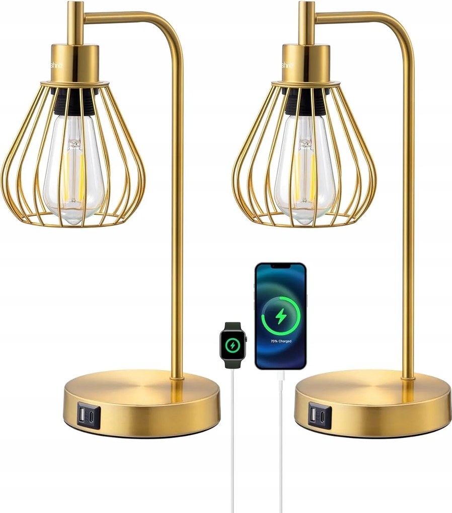 2 db-os Touch asztali lámpa szett, 3 szint, Usb, Loft Gold