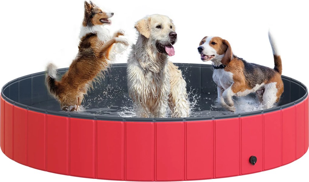 PawHut Összecsukható Medence Kutyáknak és Macskáknak Ø160x30cm Hordozható Kiskedvenc Fürdőkádf PVC Csúszásmentes Többféle Használat, Bélés Piros | Aos