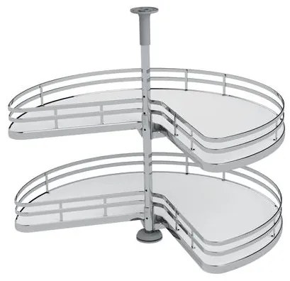 Konyhai fémrács, sarokszekrénybe, 3/4 kör kosár, króm-fehér, 810mm átmérő, oszloppal, 400mm ajtókhoz, Sige Infinity Plus 361