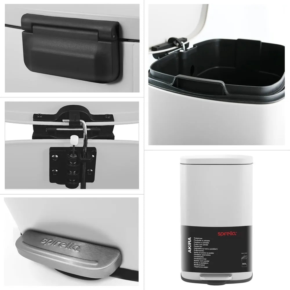 Matt fehér acél pedálos szemetes 50 l Akira – Spirella