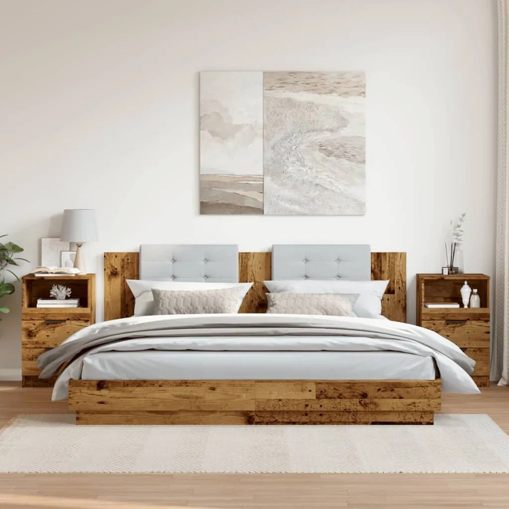 2 db antik fa színű szerelt fa éjjeliszekrény 40 x 36 x 65 cm