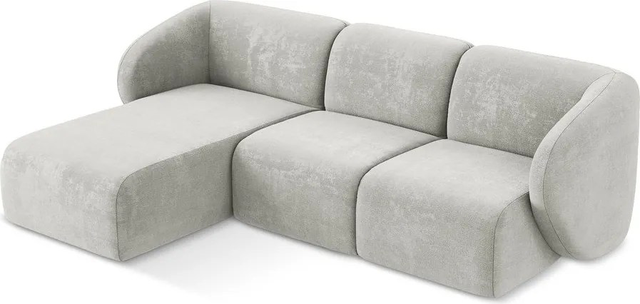 Világosszürke zsenília sarokkanapé (bal oldali-heverő résszel) Lani – Makamii