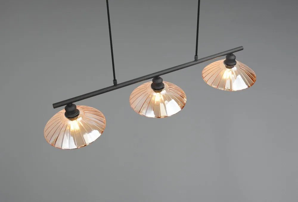 Fekete-borostyán színű fém függőlámpa üveg búrával Eluna – Reality