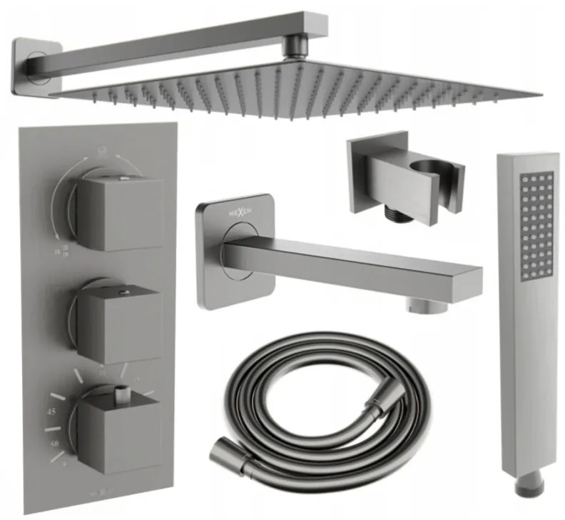 Mexen Cube DR02 beépített kád-zuhany szett, 30 cm-es zuhanyrózsával, grafit - 77503DR0230-66