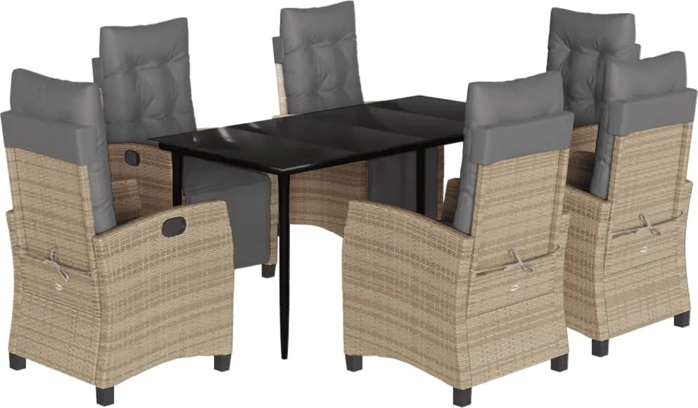 vidaXL 7 részes vegyes bézs polyrattan kerti étkezőgarnitúra párnákkal
