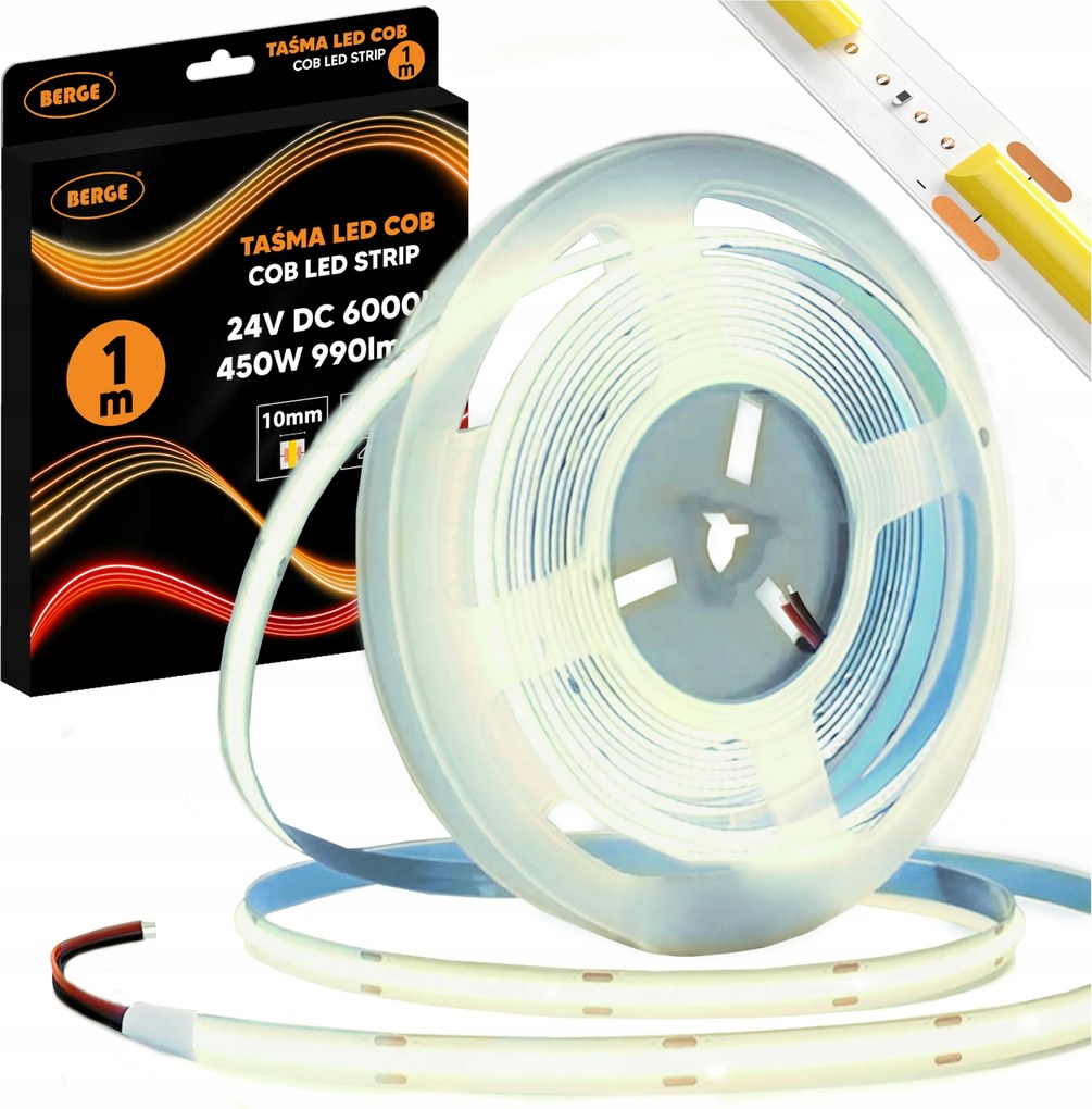 Led szalag Cob Neon 24V 1m 480 dióda 9W 990lm 6000K Hideg fehér 8mm Világos